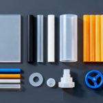 ollection of engineering plastic materials and custom parts from Viethung Plastics including plastic rods, sheets, and PFA valves