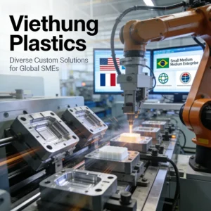 A modern plastic injection molding facility in Vietnam producing high-quality custom plastic parts.