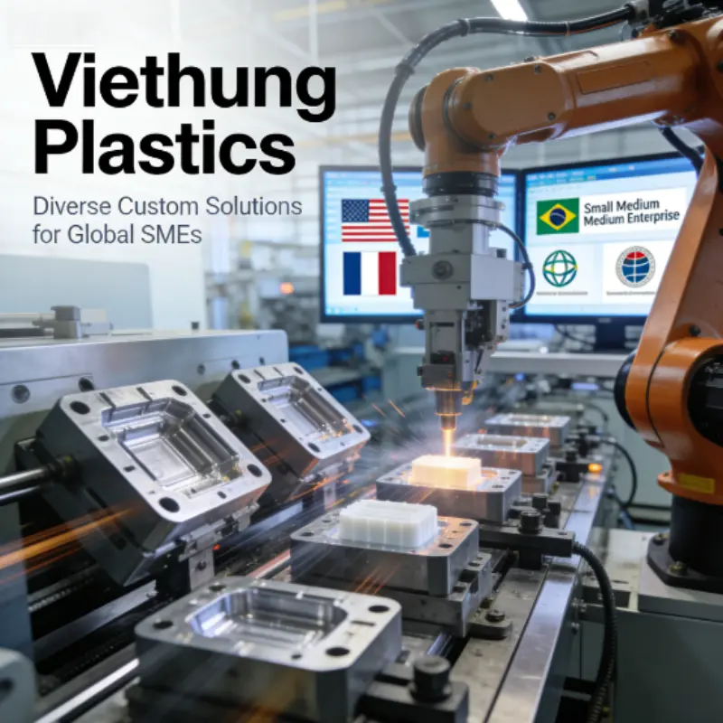 A modern plastic injection molding facility in Vietnam producing high-quality custom plastic parts.