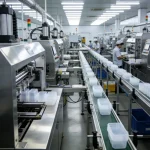 Modern plastic injection molding machine in a Vietnamese factory producing custom parts.
