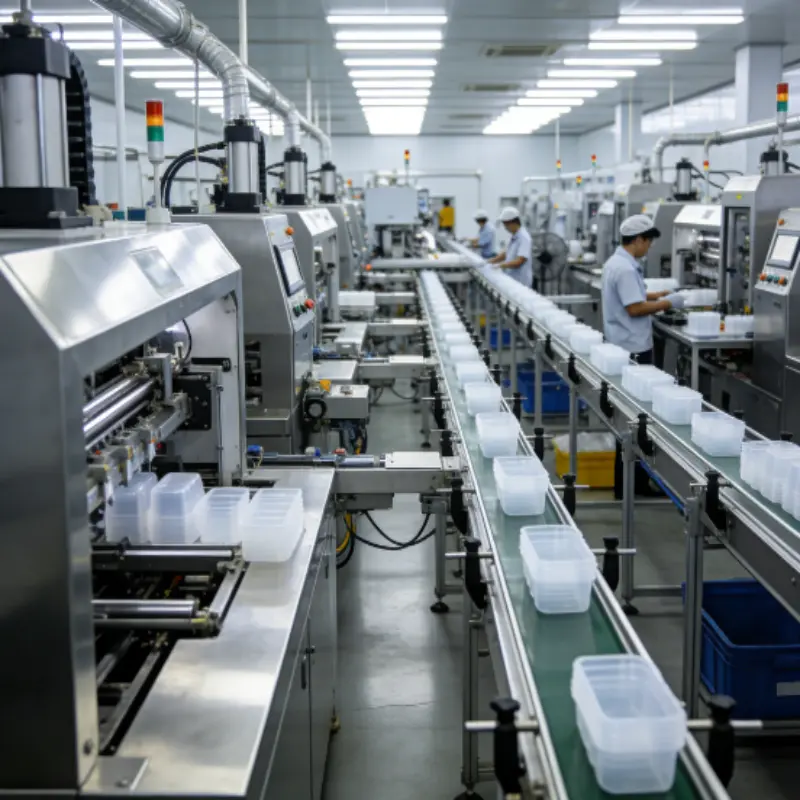 Modern plastic injection molding machine in a Vietnamese factory producing custom parts.