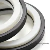 Close-up of wear-resistant sealing components made of PEEK and PTFE from Viethung Plastics.