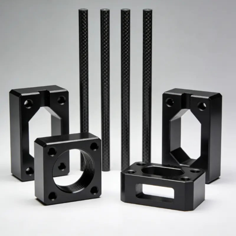 Black Carbon Fiber Reinforced PEEK rods and precision machined parts for industrial use