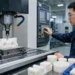 CNC engineer operating precision milling machine for high-performance POM plastic parts in Bac Ninh factory