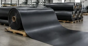UV-stabilized flexible HDPE sheet for water storage and aquaculture pond liner rolls stacked at Viethung Plastics Vietnam factory.