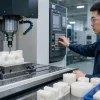 Kỹ thuật viên đang vận hành máy CNC gia công tấm nhựa POM chính xác tại xưởng Nhựa Việt Hưng Bắc Ninh