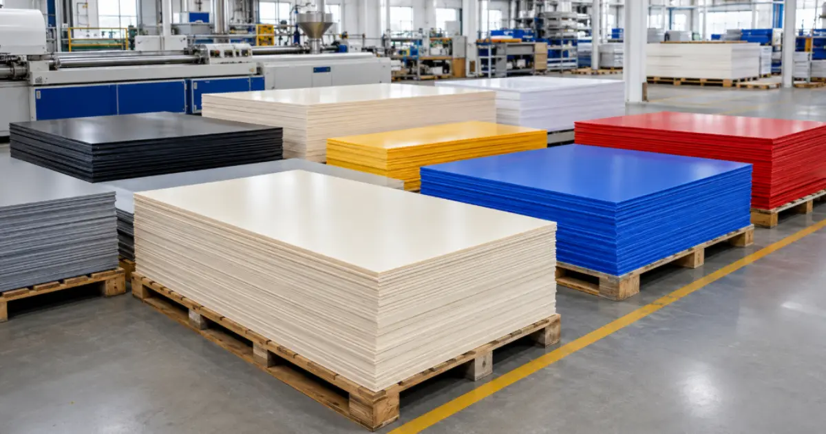 Các tấm nhựa ABS đùn nguyên sinh chất lượng cao được đóng pallet bảo vệ chuyên nghiệp tại xưởng sản xuất nhựa Việt Hưng sẵn sàng xuất khẩu.