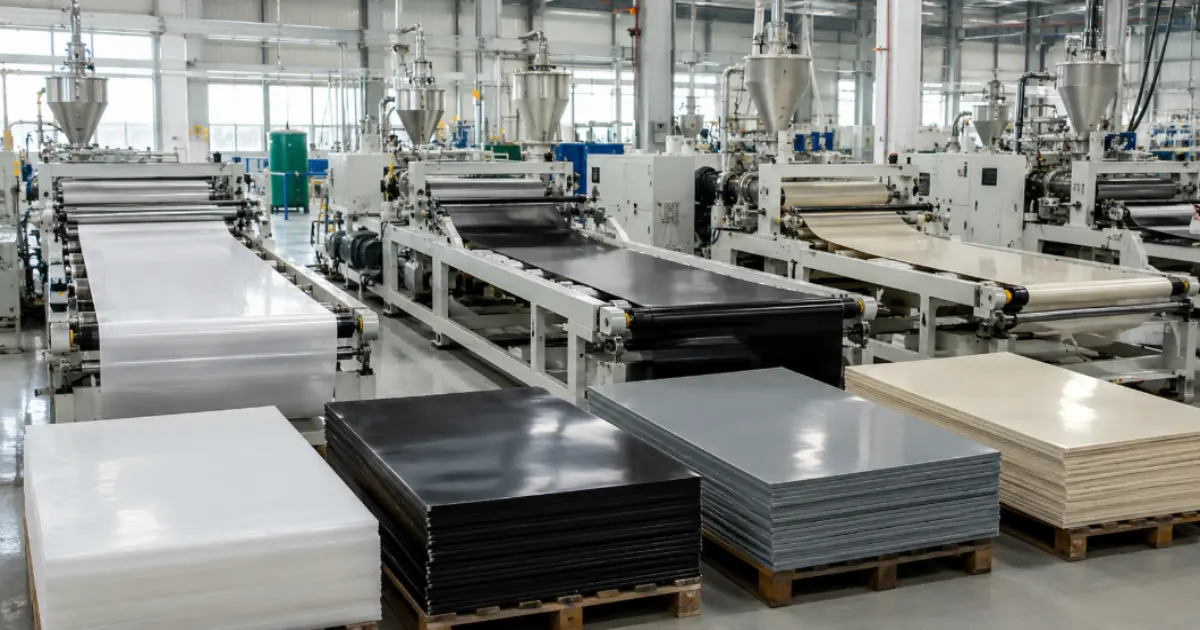 Dây chuyền máy đùn tấm nhựa đùn công nghiệp sản xuất tấm PP, HDPE, ABS theo yêu cầu B2B tại Việt Nam.