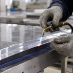 Kỹ thuật viên thực hiện khò bóng lửa mép tấm nhựa acrylic trong suốt đạt độ bóng quang học tại nhà máy Việt Hưng Plastics